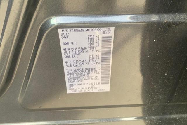 5N1AR2MM8EC726516 - 2014 NISSAN PATHFINDER S 灰色 照片 10