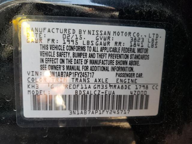 3N1AB7AP1FY245717 - 2015 NISSAN SENTRA S BLACK photo 12