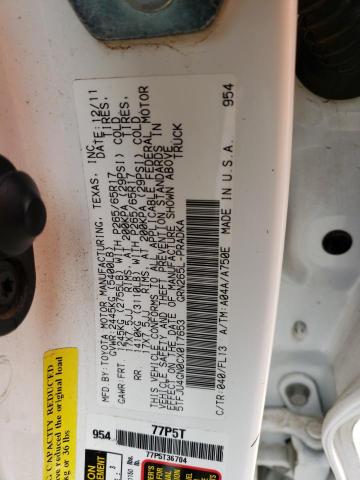 5TFJU4GN0CX017653 - 2012 TOYOTA TACOMA DOUBLE CAB PRERUNNER WHITE photo 12