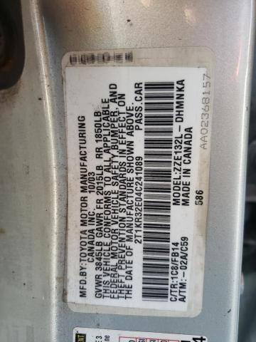 2T1KR32E04C241089 - 2004 TOYOTA COROLLA MA XR SILVER photo 12