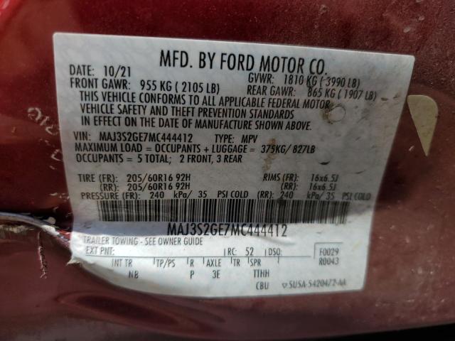 MAJ3S2GE7MC444412 - 2021 FORD ECOSPORT SE Rouge photo 12