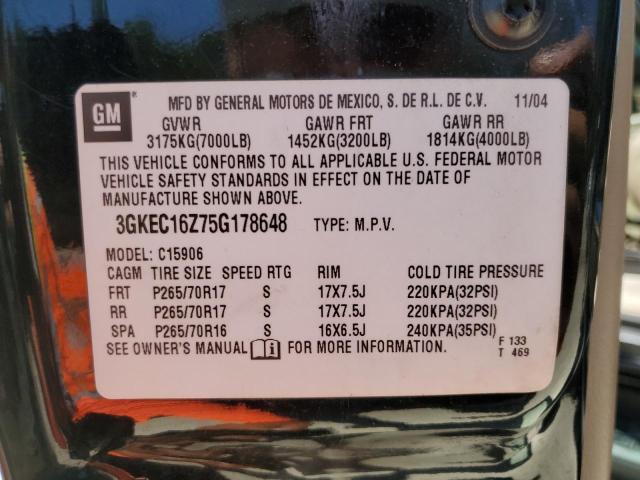 3GKEC16Z75G178648 - 2005 GMC YUKON XL C1500 BLACK photo 13