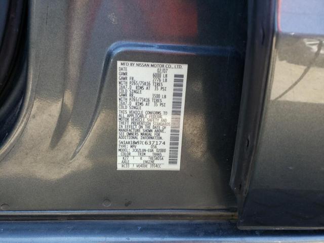 5N1AR18W97C637174 - 2007 NISSAN PATHFINDER LE 灰色 照片 12