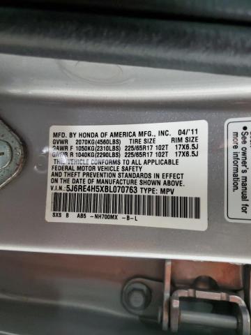 5J6RE4H5XBL070763 - 2011 HONDA CR-V EX SILVER photo 13