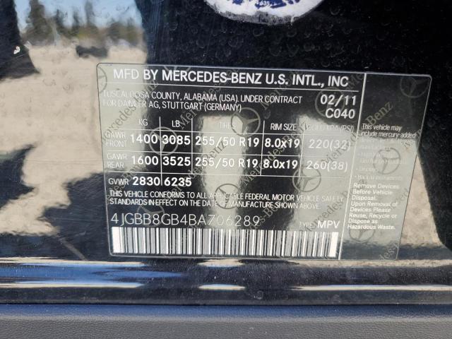 4JGBB8GB4BA706289 - 2011 MERCEDES-BENZ ML 350 4MATIC BLACK photo 13