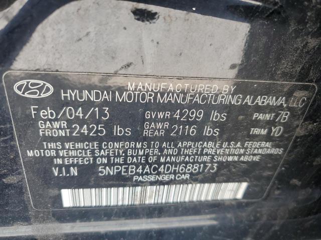 5NPEB4AC4DH688173 - 2013 HYUNDAI SONATA GLS BLACK photo 12