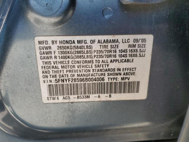 5FNYF28596B004006 - 2006 HONDA PILOT EX BLUE photo 13