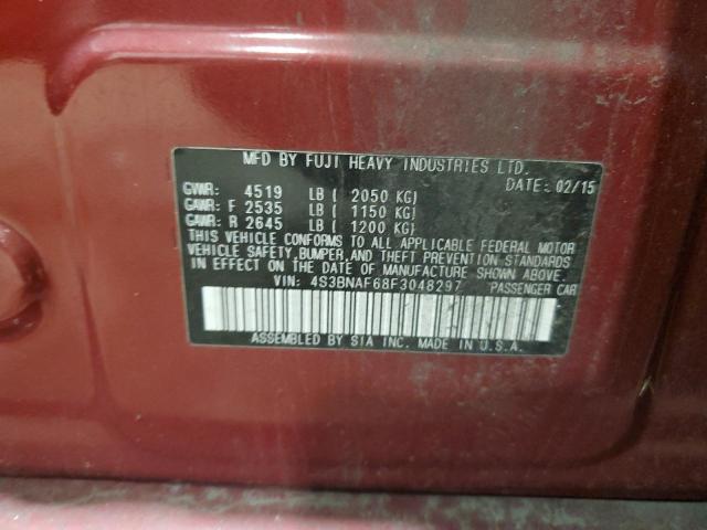 4S3BNAF68F3048297 - 2015 SUBARU LEGACY 2.5I PREMIUM RED photo 12