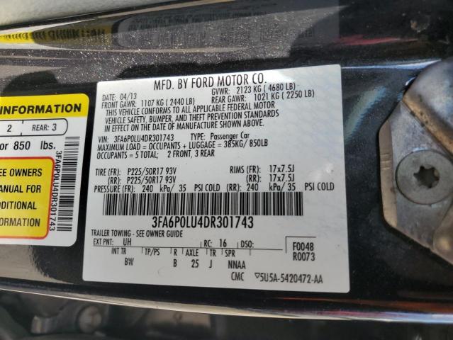 3FA6P0LU4DR301743 - 2013 FORD FUSION SE HYBRID BLACK photo 12