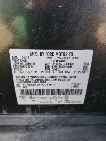 1FM5K8F8XFGC63510 - 2015 FORD EXPLORER LIMITED GRAY photo 13