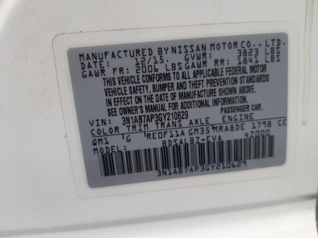 3N1AB7AP3GY210629 - 2016 NISSAN SENTRA S WHITE photo 12