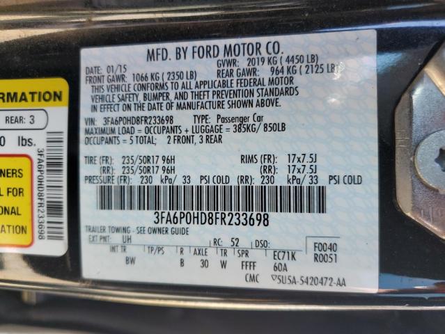 3FA6P0HD8FR233698 - 2015 FORD FUSION SE BLACK photo 13