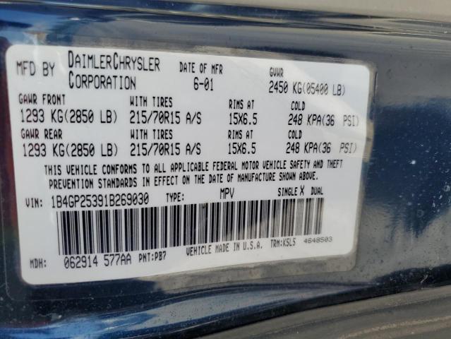 1B4GP25391B269030 - 2001 DODGE CARAVAN SE BLUE photo 13