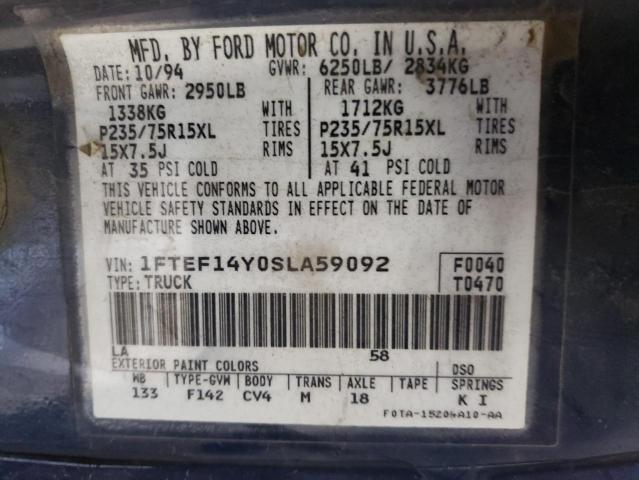 1FTEF14Y0SLA59092 - 1995 FORD F150 BLUE photo 12