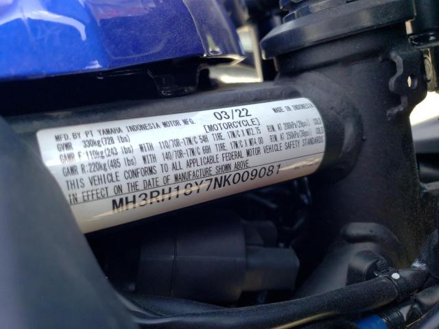 MH3RH18Y7NK009081 - 2022 YAMAHA YZFR3 A BLUE photo 10