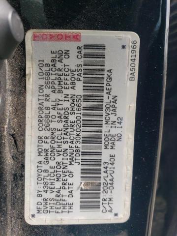 JTDBF30K020016650 - 2002 TOYOTA CAMRY LE Қара фото 12