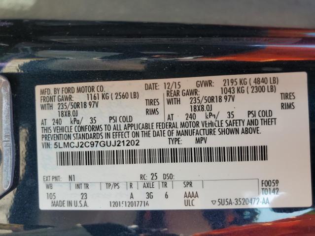 5LMCJ2C97GUJ21202 - 2016 LINCOLN MKC SELECT Կապույտ լուսանկար 13