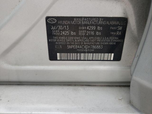 5NPEB4ACXDH786883 - 2013 HYUNDAI SONATA GLS SILVER photo 12