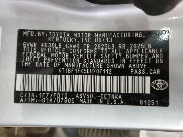 4T1BF1FK5DU707112 - 2013 TOYOTA CAMRY L SILVER photo 12