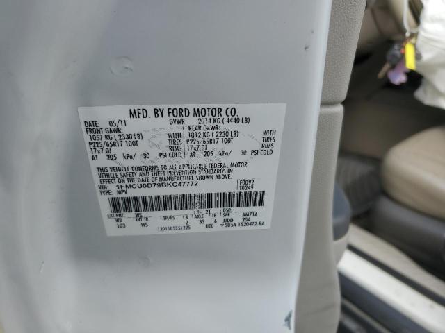 1FMCU0D79BKC47772 - 2011 FORD ESCAPE XLT WHITE photo 13