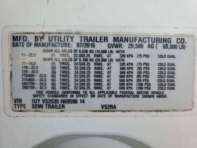 1UYVS2535H6959614 - 2017 UTILIMASTER TRAILER თეთრი ფოტო 10