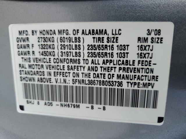 5FNRL38678B053736 - 2008 HONDA ODYSSEY EXL BLUE photo 14