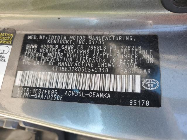 4T1BE32K05U543810 - 2005 TOYOTA CAMRY LE GRAY photo 12