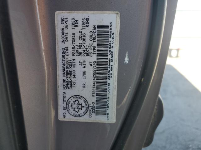 5TBBT44142S227145 - 2002 TOYOTA TUNDRA ACCESS CAB ნაცრისფერი ფოტო 12