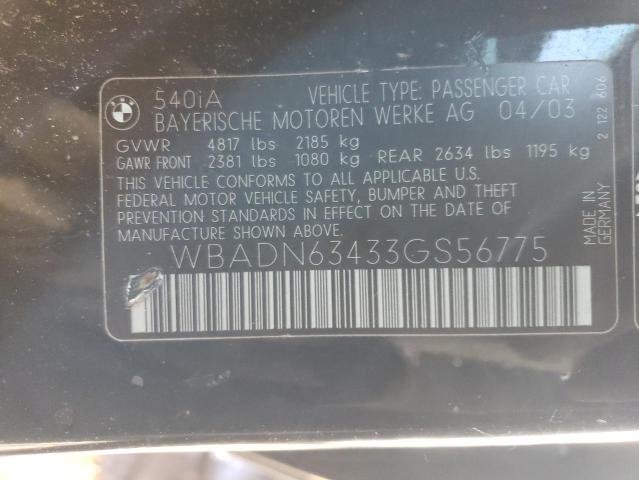WBADN63433GS56775 - 2003 BMW 540 I AUTOMATIC 黑色 照片 13