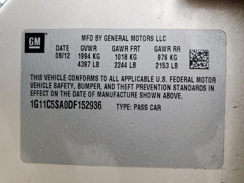 1G11C5SA0DF152936 - 2013 CHEVROLET MALIBU 1LT BEIGE photo 12