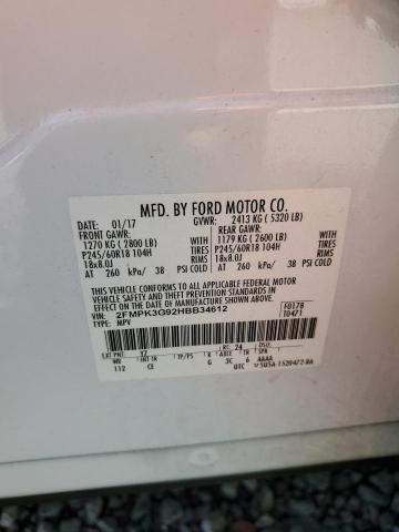 2FMPK3G92HBB34612 - 2017 FORD EDGE SE WHITE photo 12