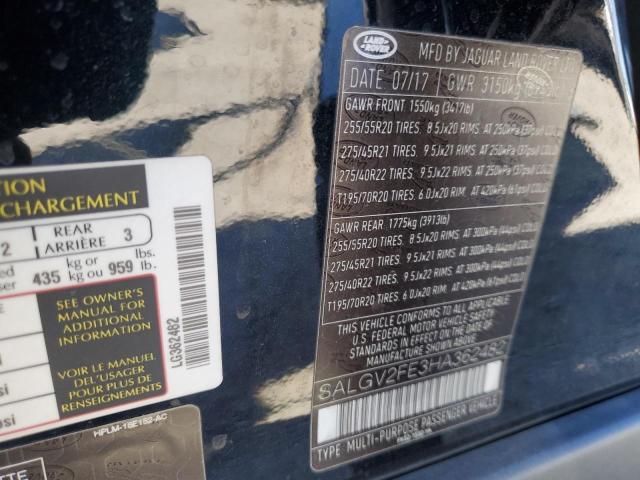 SALGV2FE3HA362482 - 2017 LAND ROVER RANGE ROVE AUTOBIOGRAPHY BLUE photo 13