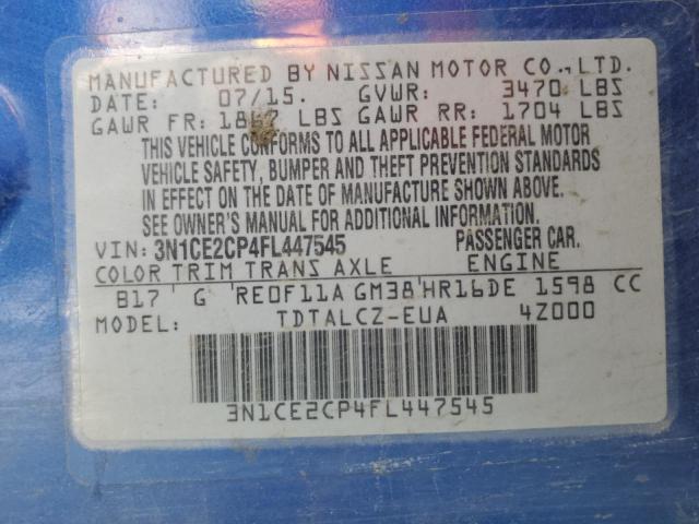 3N1CE2CP4FL447545 - 2015 NISSAN VERSA NOTE S BLUE photo 12