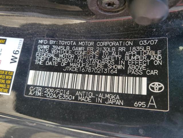 JTKDE167870213164 - 2007 TOYOTA SCION TC BLACK photo 12