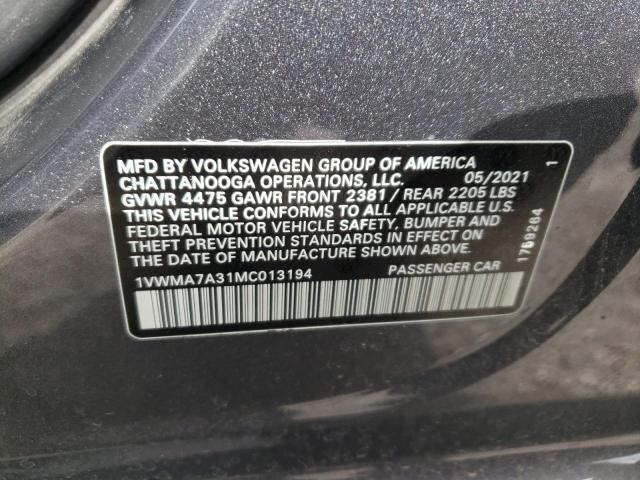1VWMA7A31MC013194 - 2021 VOLKSWAGEN PASSAT R-LINE Сұр фото 13