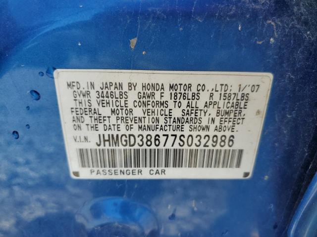 JHMGD38677S032986 - 2007 HONDA FIT S BLUE photo 12