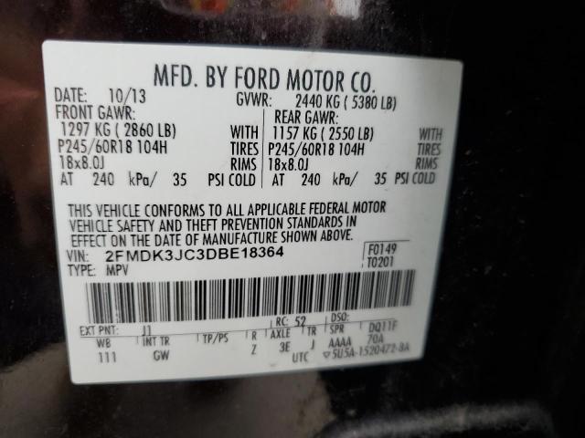 2FMDK3JC3DBE18364 - 2013 FORD EDGE SEL BLACK photo 12