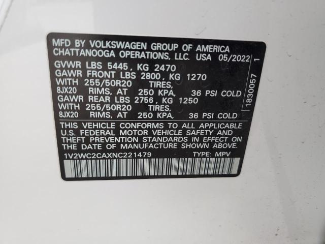 1V2WC2CAXNC221479 - 2022 VOLKSWAGEN ATLAS CROS SE WHITE photo 13