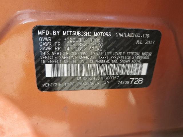 ML32A3HJ3JH000357 - 2018 MITSUBISHI MIRAGE ES ORANGE photo 12
