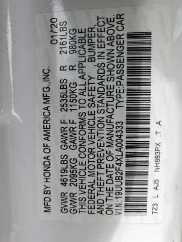 19UUB2F4XLA004333 - 2020 ACURA TLX TECHNOLOGY WHITE photo 12