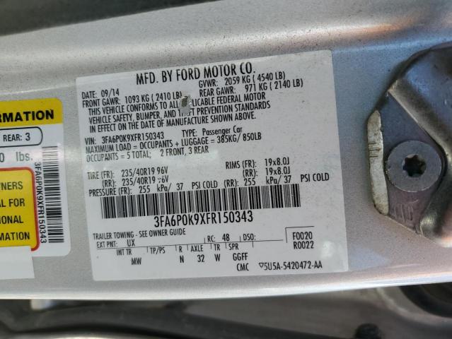 3FA6P0K9XFR150343 - 2015 FORD FUSION TITANIUM SILVER photo 12