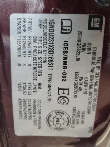 1GNDU231X8D166611 - 2008 CHEVROLET UPLANDER LS BURGUNDY photo 14