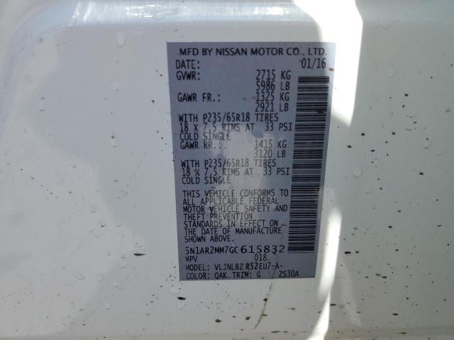 5N1AR2MM7GC615832 - 2016 NISSAN PATHFINDER S WHITE photo 13