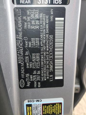 5NMSH73EX7H026598 - 2007 HYUNDAI SANTA FE SE GRAY photo 13