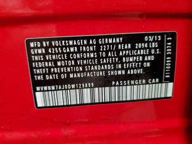 WVWNM7AJ0DW129899 - 2013 VOLKSWAGEN GOLF წითელი ფოტო 12