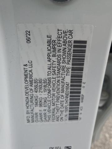 19XFL1H74NE016547 - 2022 HONDA CIVIC EXL WHITE photo 13