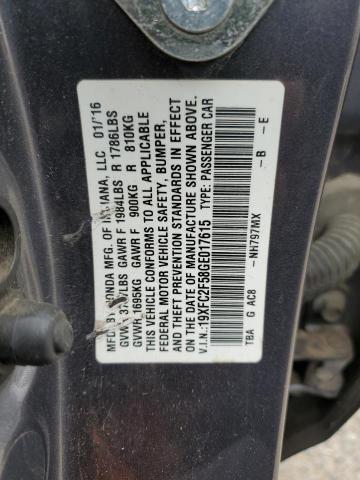 19XFC2F58GE017615 - 2016 HONDA CIVIC LX GRAY photo 13