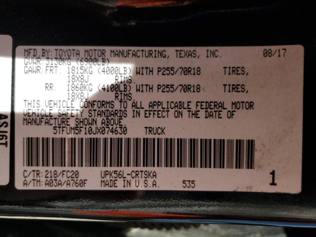 5TFUM5F10JX074630 - 2018 TOYOTA TUNDRA DOUBLE CAB SR/SR5 BLACK photo 12