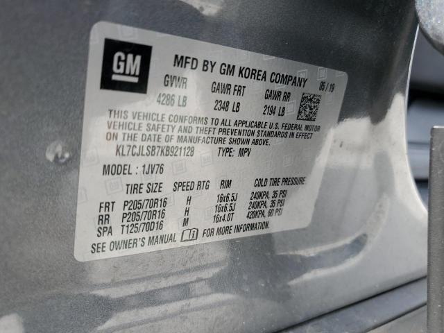 KL7CJLSB7KB921128 - 2019 CHEVROLET TRAX 1LT GRAY photo 13