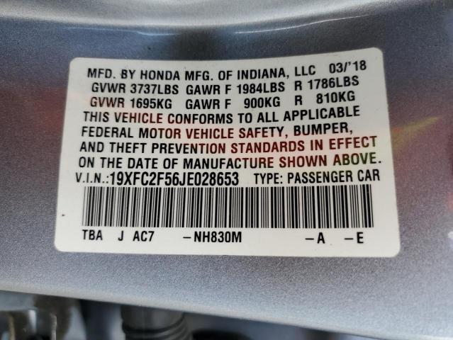 19XFC2F56JE028653 - 2019 HONDA CIVIC LX SILVER photo 13